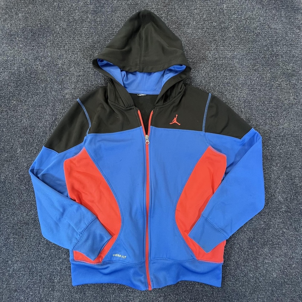 Jordan Hoodie Mens Medium Blue Black Red Full Zip Therma Fit Athletic Sweatshirt